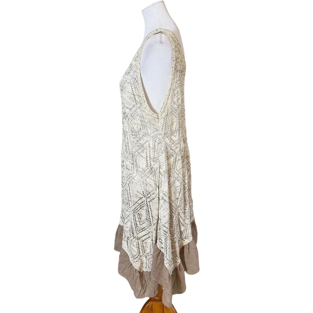 Ryu Crochet Knit Dress Fairy 1XL Cream Boho Ruffle Handkerchief‎ Hem P-RTA5102